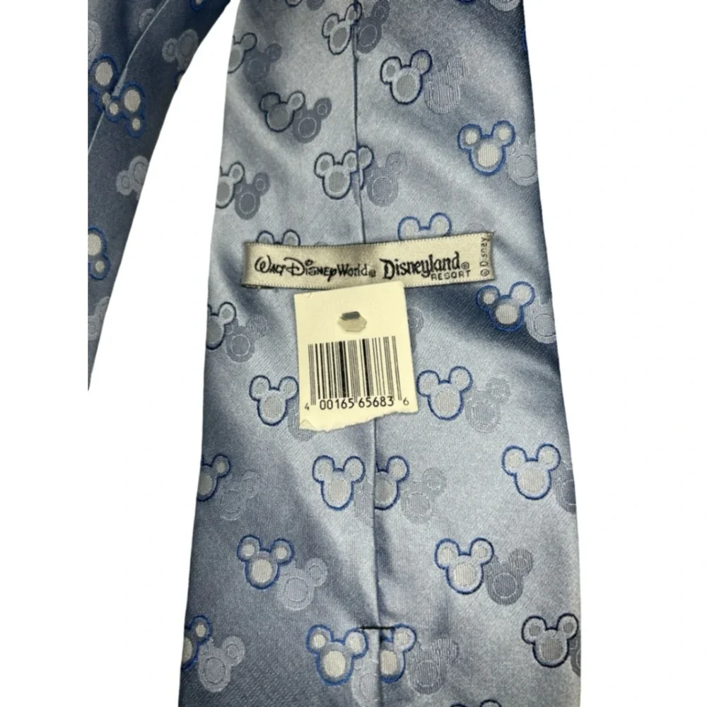 Disney Parks Mickey Mouse Silk Tie Blue Silver Icon Pattern Walt Disney World